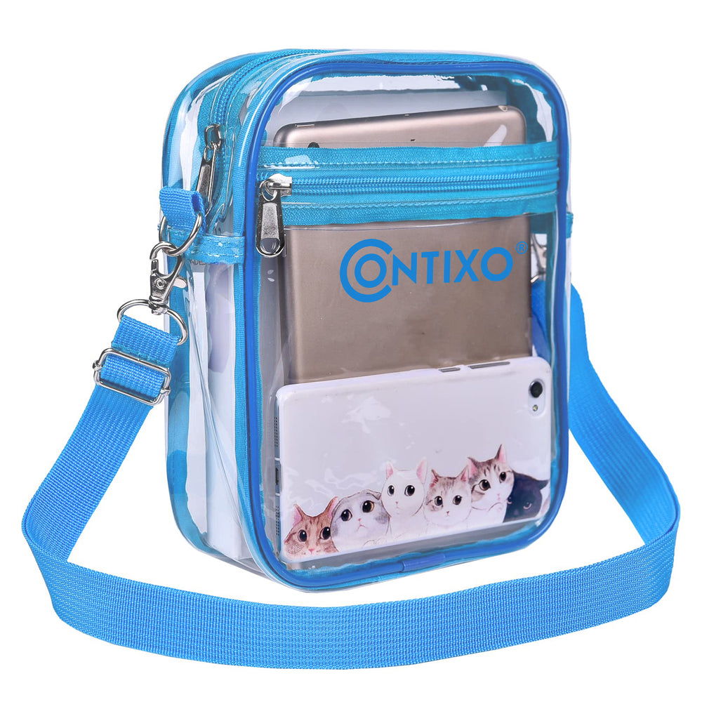 Contixo 7’’ Clear Crossbody Bag Stadium Approved, Adjustable Strap Shoulder Bags for Concerts, Blue