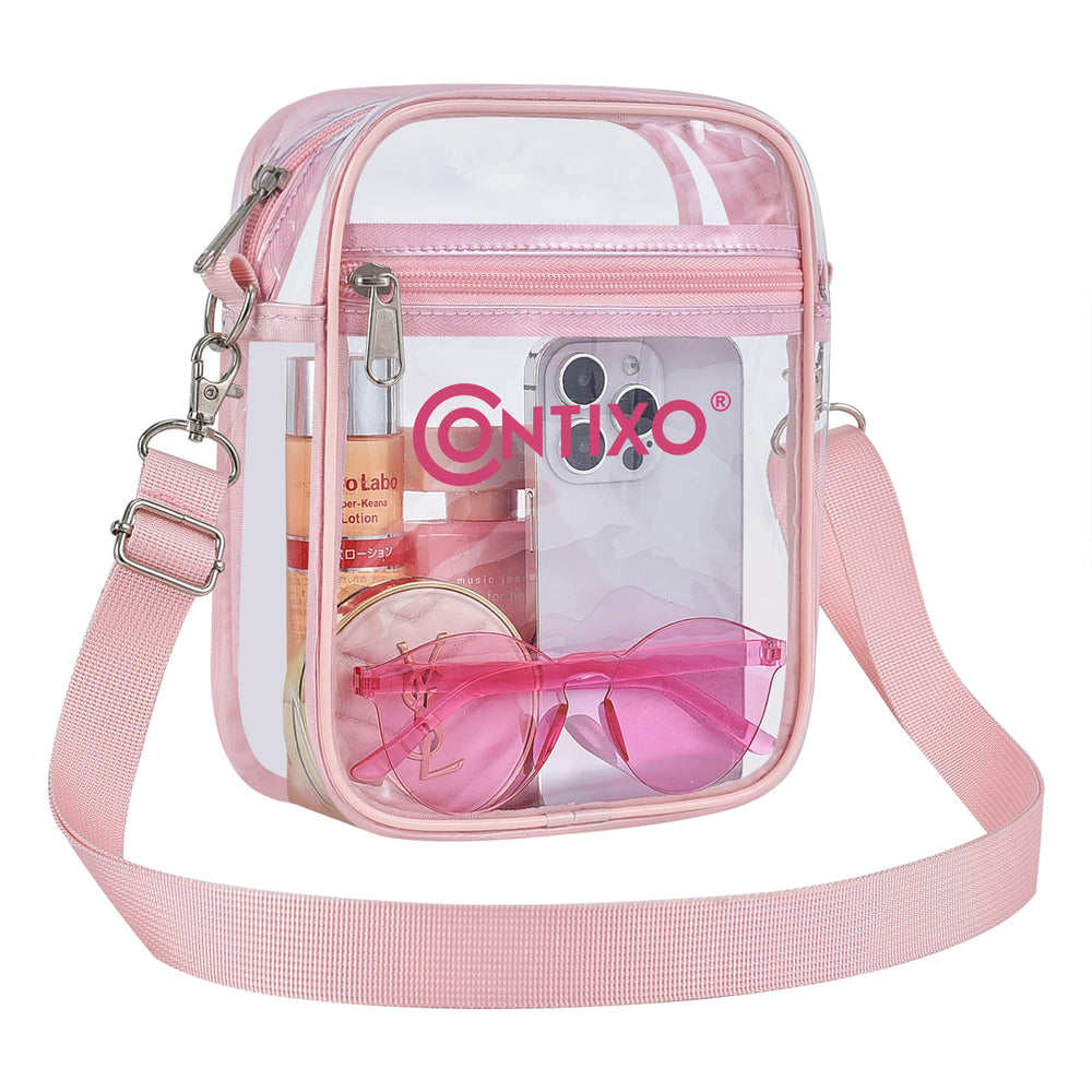 Contixo 7’’ Clear Crossbody Bag Stadium Approved, Adjustable Strap Shoulder Bags for Concerts, Pink