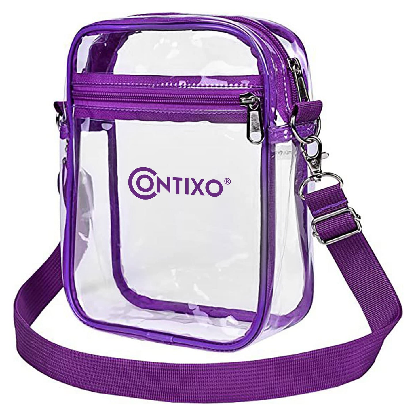 Contixo 7’’ Clear Crossbody Bag Stadium Approved, Adjustable Strap Shoulder Bags for Concerts, Purple