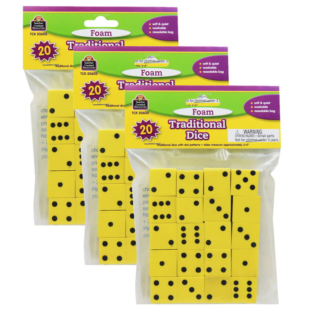 Teacher Created Resources Foam Dice - Yellow - 0.75" - 60 Pack