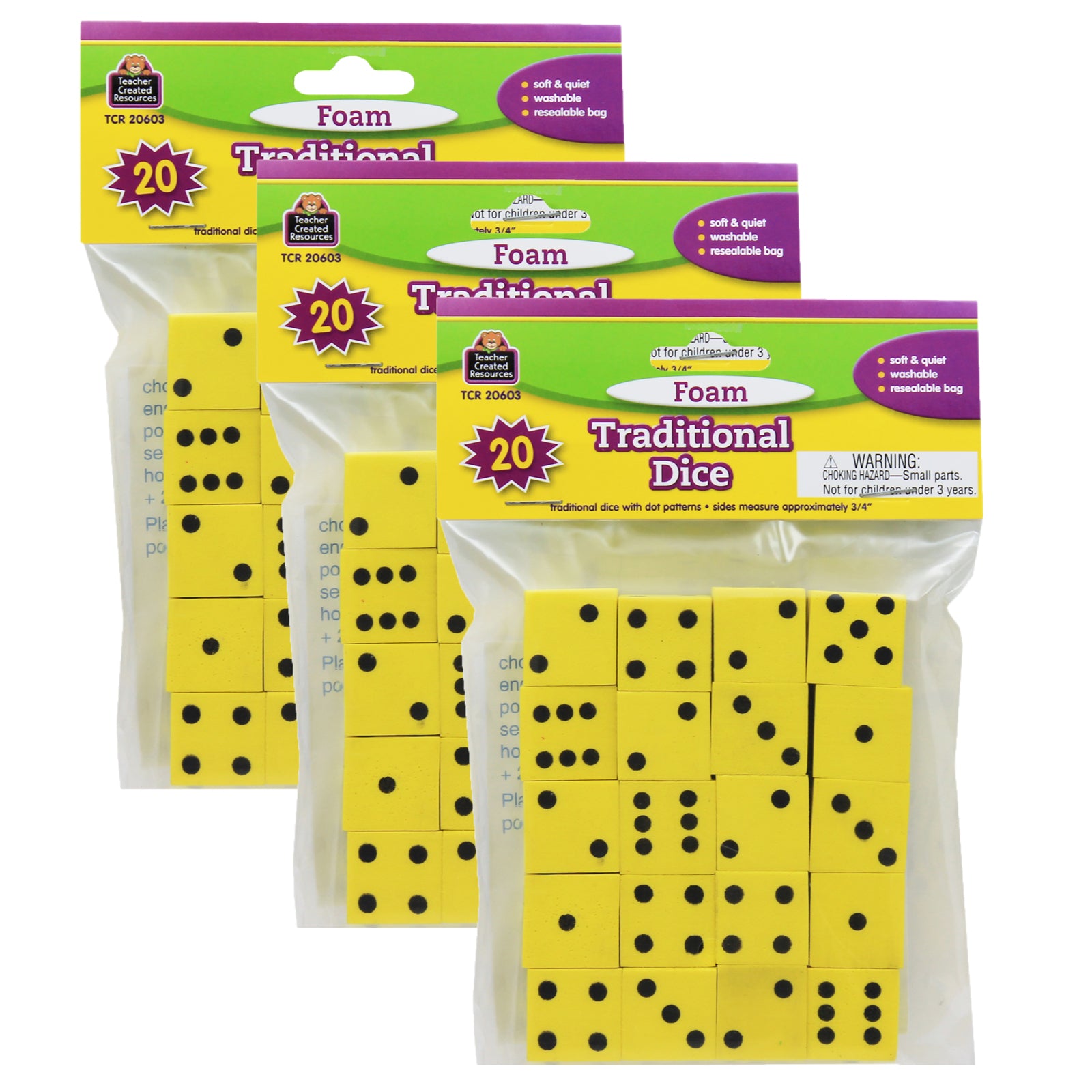 Teacher Created Resources Foam Dice - Yellow - 0.75" - 60 Pack