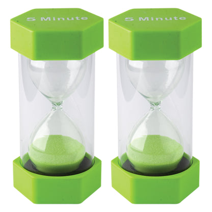 Teacher Created Resources 5-Minute Sand Timer - Large, Lime Green Sand, Pack of 2