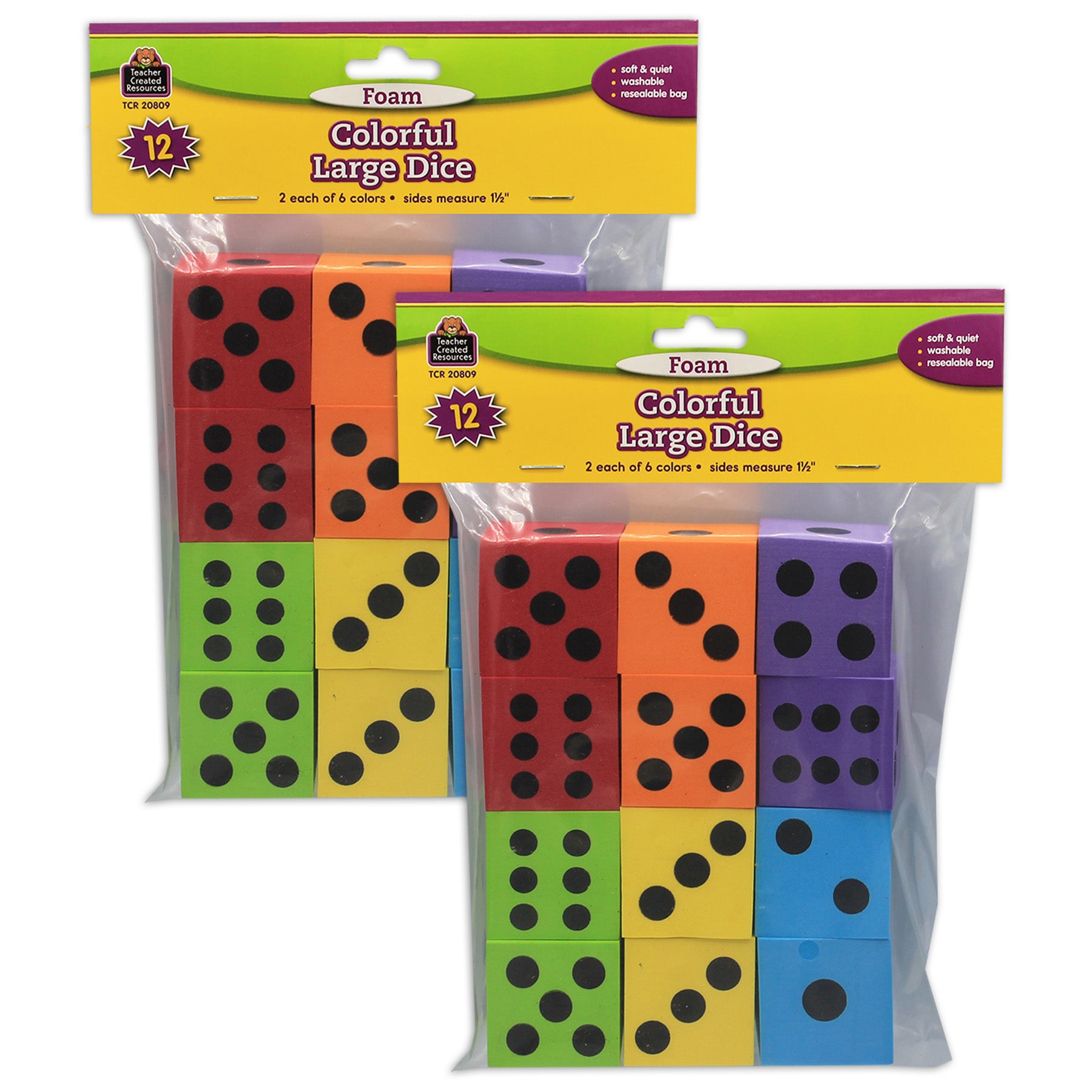 Teacher Created Resources Vibrant Foam Dice - Educational Math Game Set - Multi-Colored 24 Pack