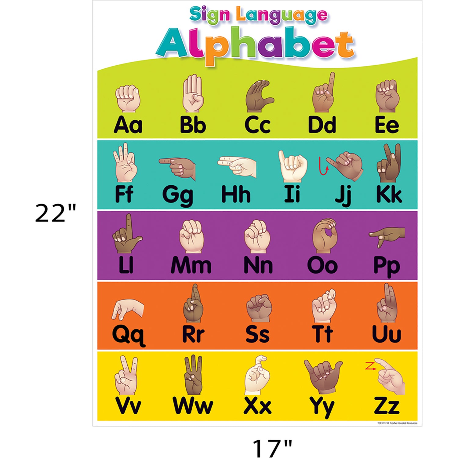 Colorful Sign Language Alphabet Learning Charts by Teacher Created Resources, 17" x 22", Pack of 6