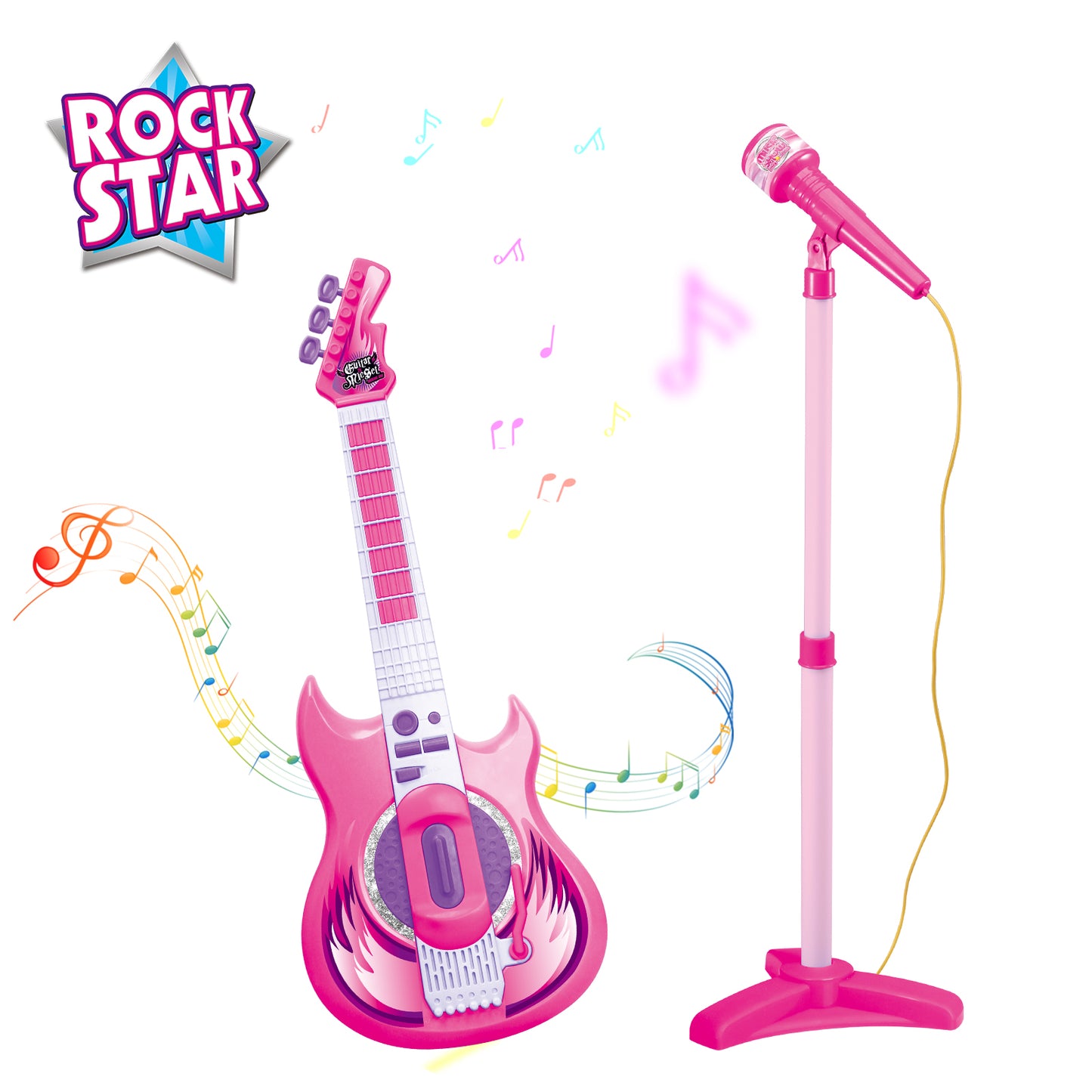 Contixo Kids Guitar Set w/ MP3 Microphone, Guitar for Kids Ages 3+, Toddler Toys, Dual Play Modes, Musical Toy - Purple