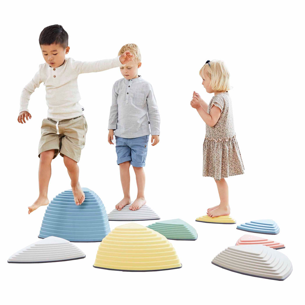 GONGE River Stones & Hilltops Combo Set - Playful Stepping Stones for Kids - Balance and Motor Skills Enhancer