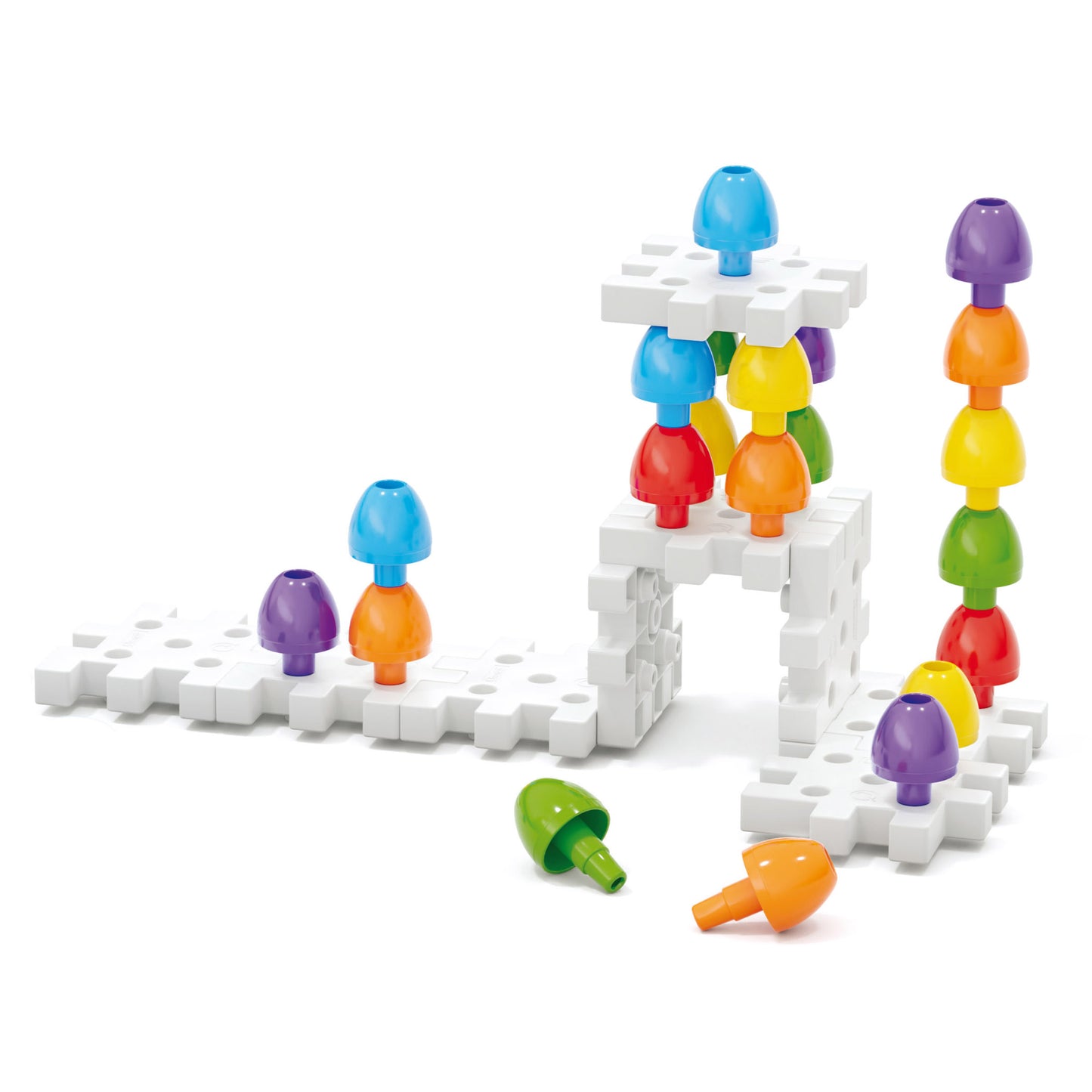 Quercetti Jumbo Peggy Medium - Colorful Stacking Peg Toy Set with Illustrated Cards