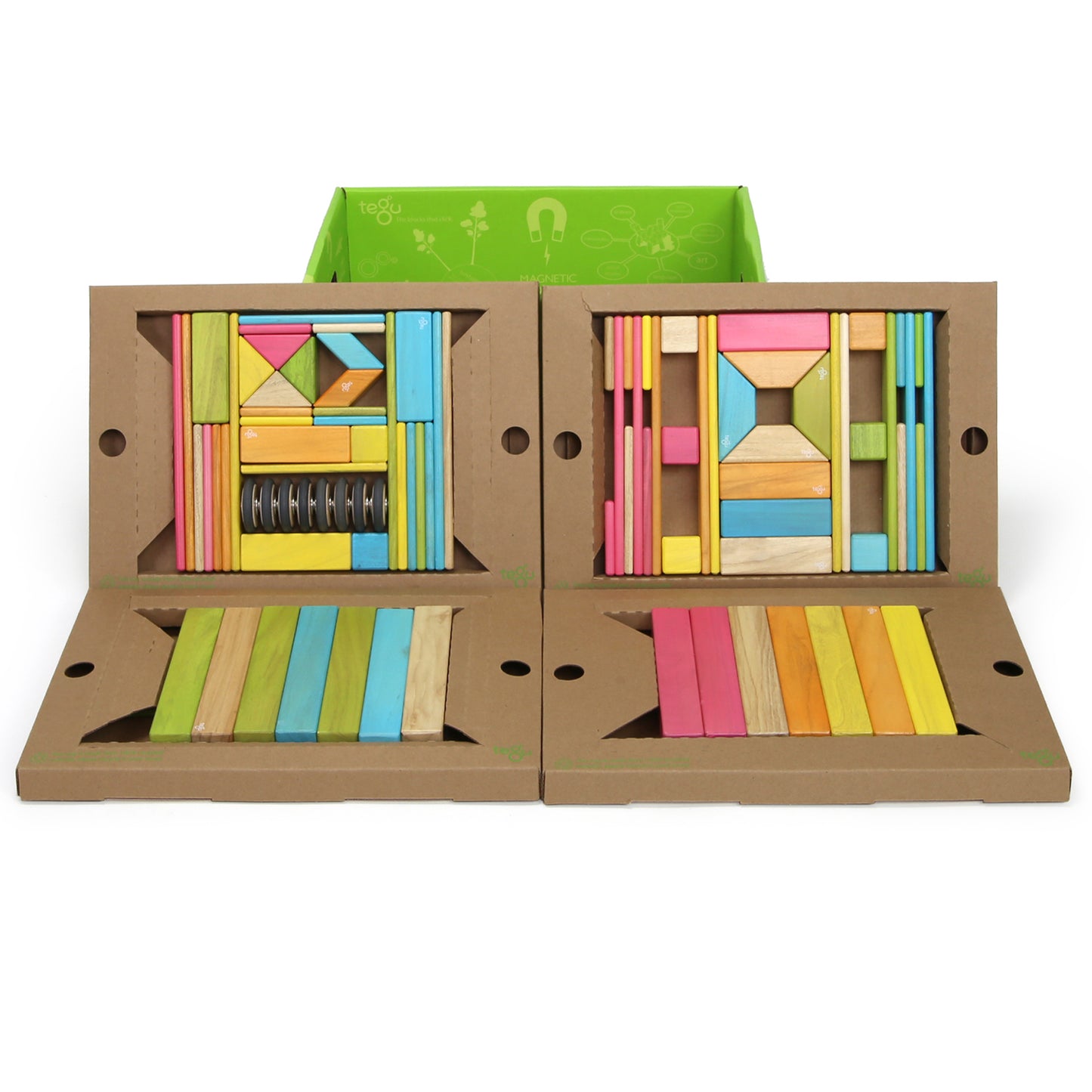 Tegu Magnetic Wooden Blocks, 90-Piece Classroom Kit, Tints