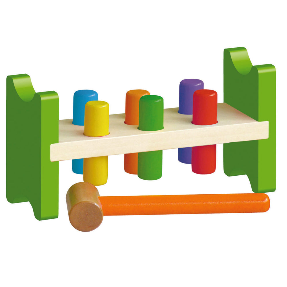 The Original Toy Company - Pound a Peg Classic Bench Toy - Colorful Wooden Pegs