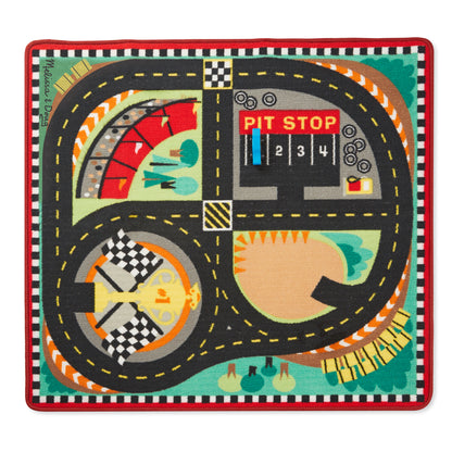 Melissa & Doug Speedway Race Track Rug with 4 Wooden Cars Set