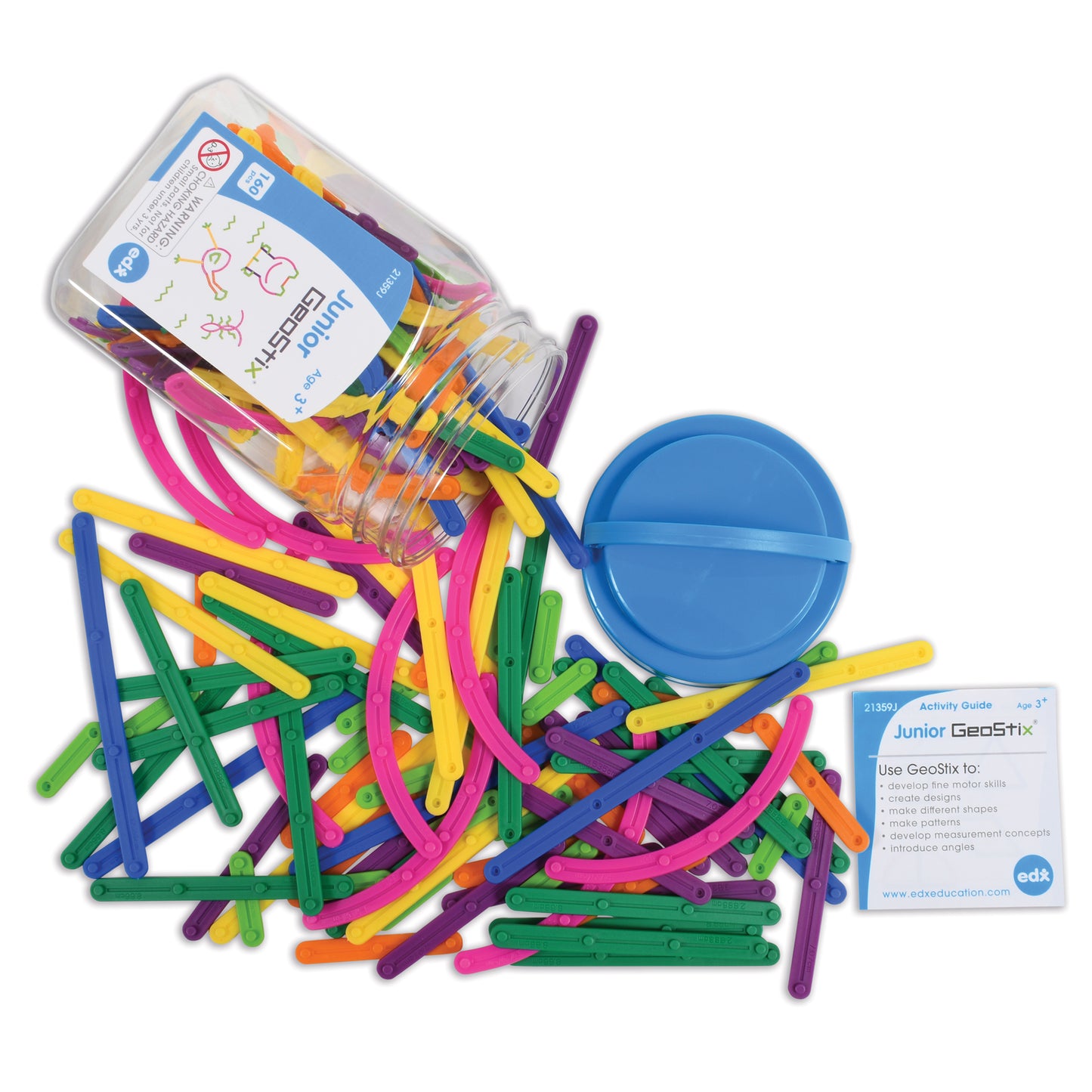 edxeducation Junior GeoStix - 160 Piece Creative Construction Set - Mini Jar