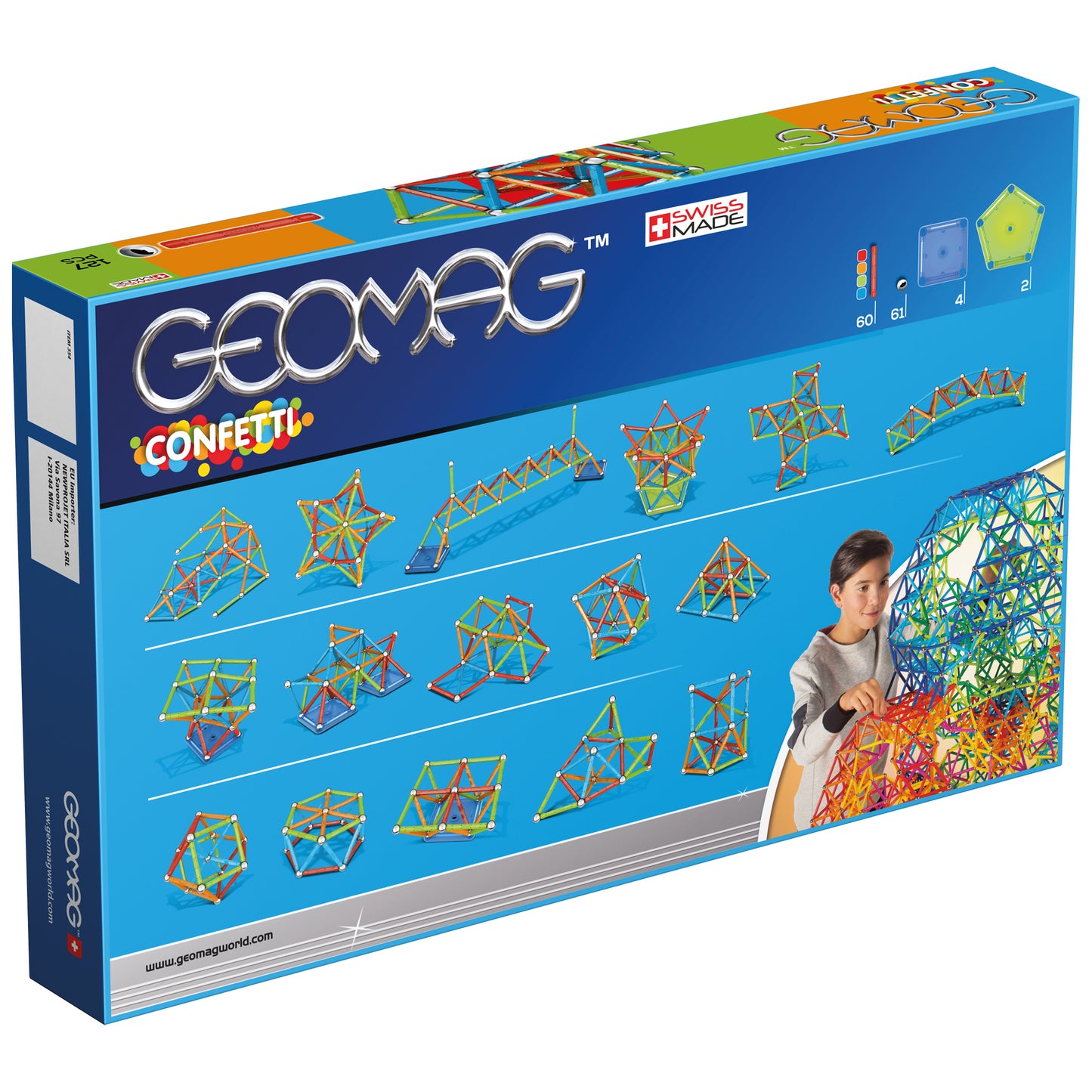 Geomag Confetti 127-Piece Magnetic Building Set - Colorful STEM Toy