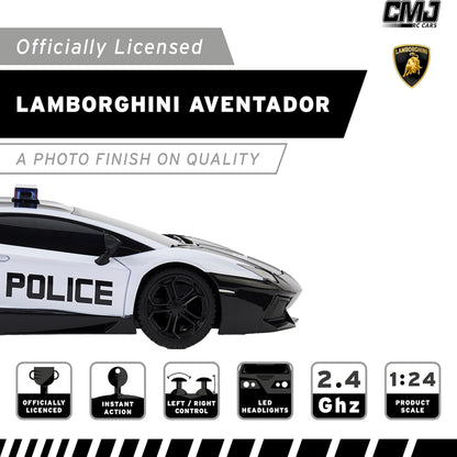 CMJ RC Cars - Lamborghini Aventador Police Car - 1:24 Scale, 2.4GHz, LED Headlights