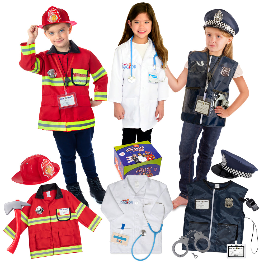 Bintiva 3-in-1 Hero Dress Up Trunk Set - Fireman, Police, Doctor Costumes