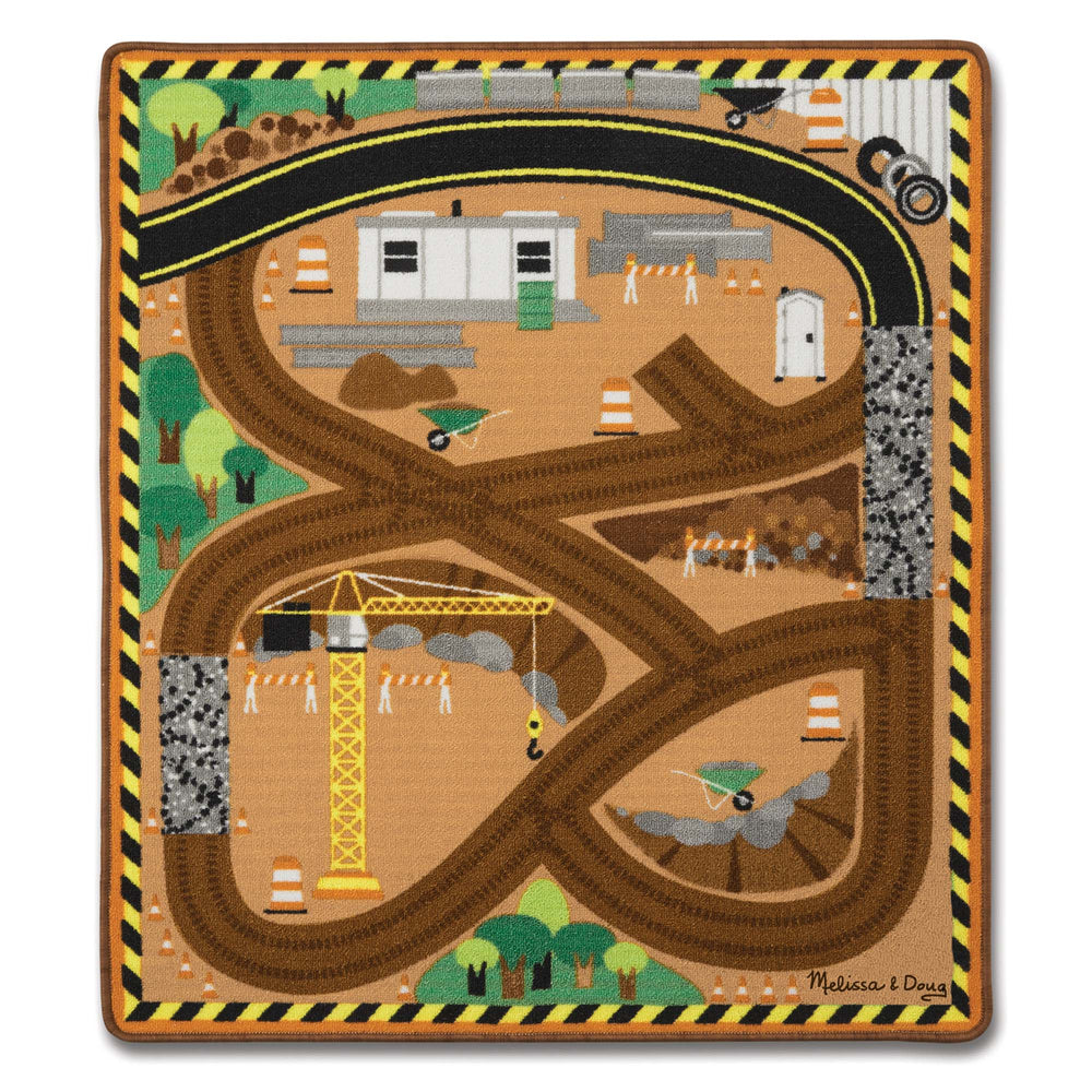 Melissa & Doug Construction Zone Work Site Rug & Wooden Vehicle Set