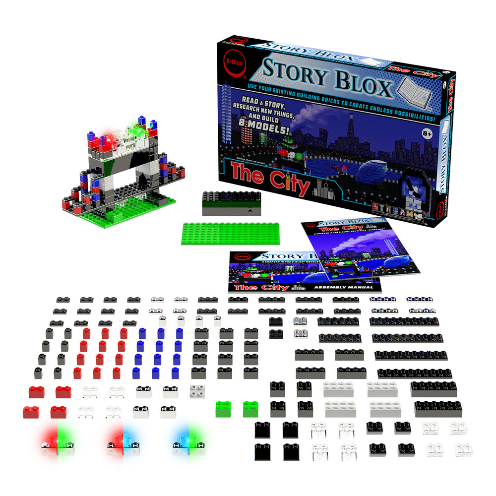 E-Blox Story Blox - The City, Light-Up Building Blocks Set, 138 Pieces