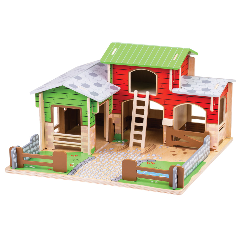 Bigjigs Toys Cobblestone Farm Playset - Interactive Wooden Farm