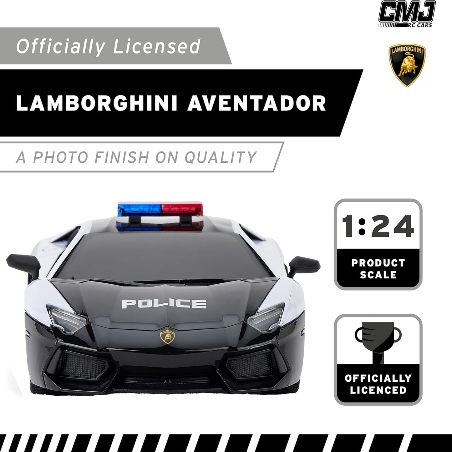 CMJ RC Cars - Lamborghini Aventador Police Car - 1:24 Scale, 2.4GHz, LED Headlights