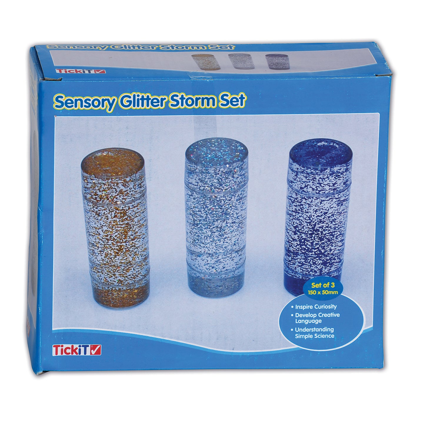 TickiT Sensory Glitter Storm Liquid Glitter Tubes - Set of 3 - Blue, Silver, Gold