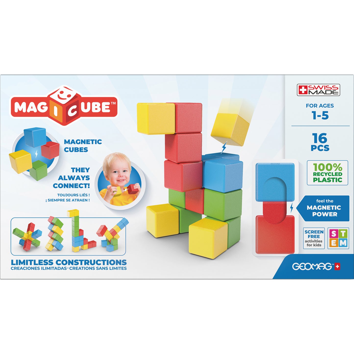 Geomag Magicubes 16-Piece Recycled Magnetic Building Set for Toddlers