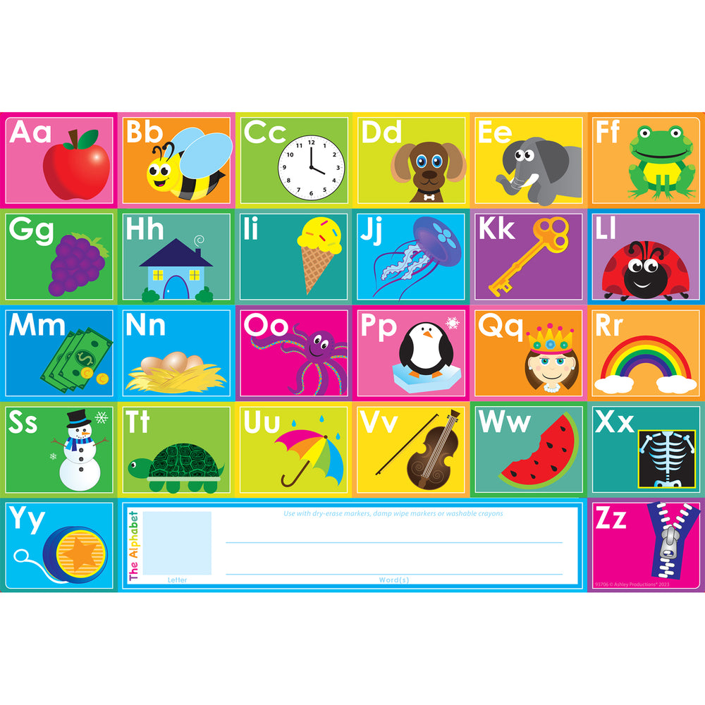 Ashley Productions Smart Poly ABC's Learning Placemat - 13" x 19" - Pack of 10