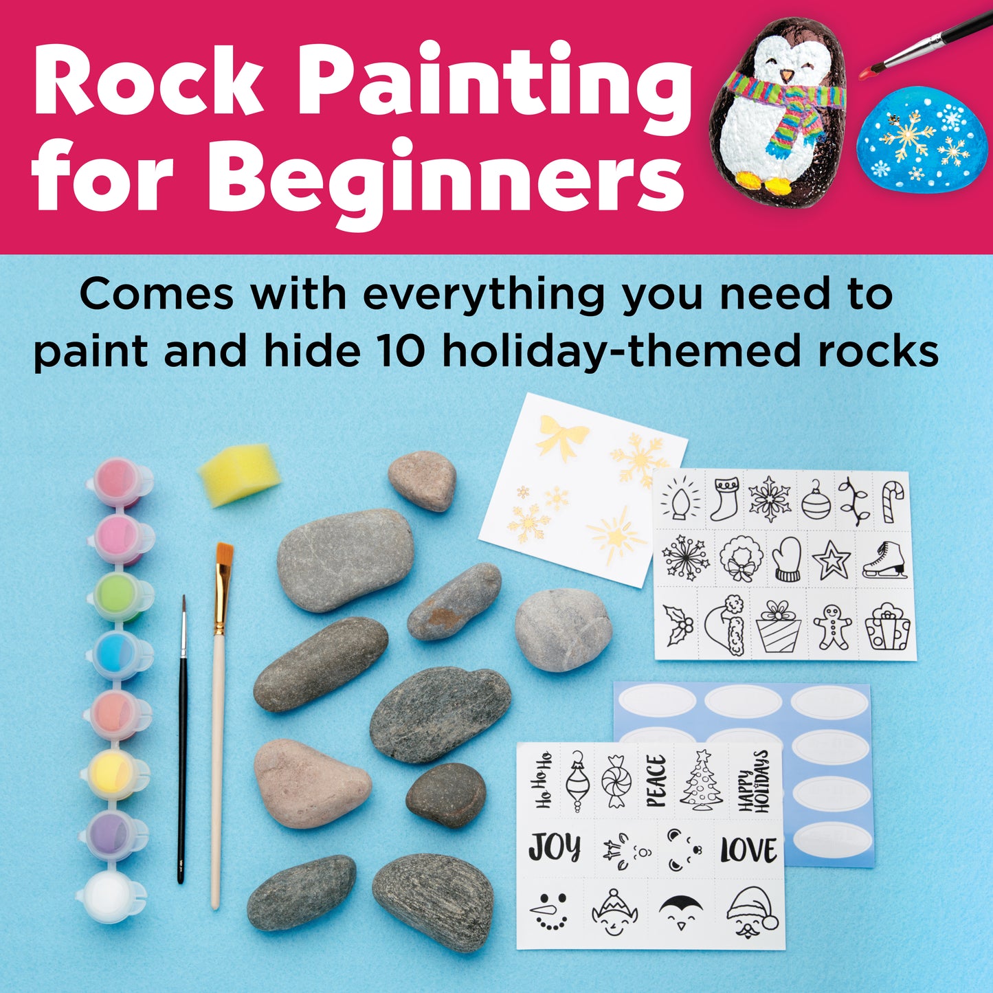 Creativity for Kids Holiday Hide and Seek Rock Painting Kit - Festive Craft Set