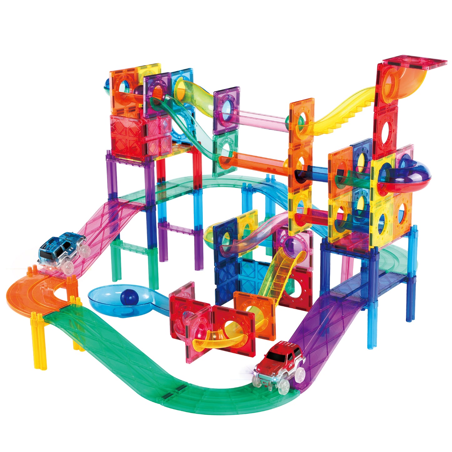 PicassoTiles 108-Piece 2-in-1 Magnetic Marble Run & Racing Track Set