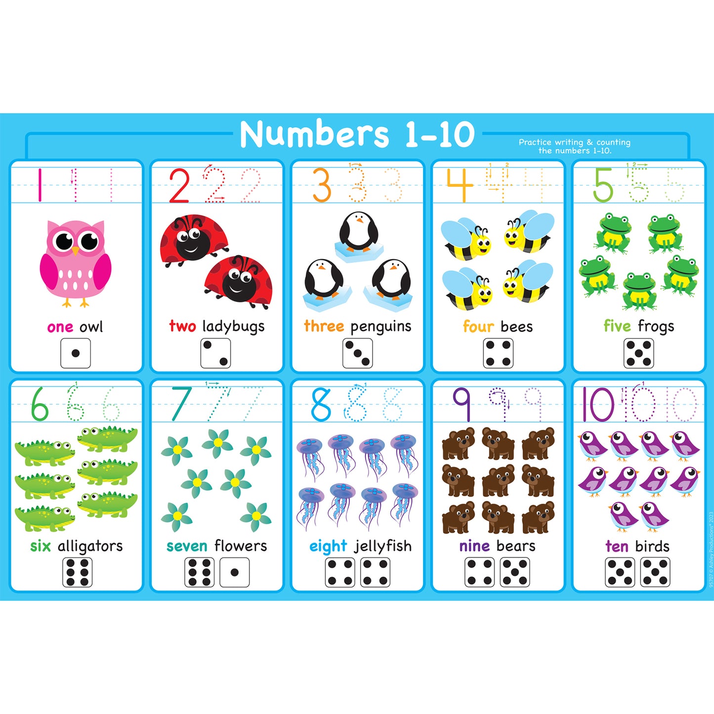 Ashley Productions Smart Poly Learning Placemat - Numbers 1-10 - 13" x 19" - Pack of 10