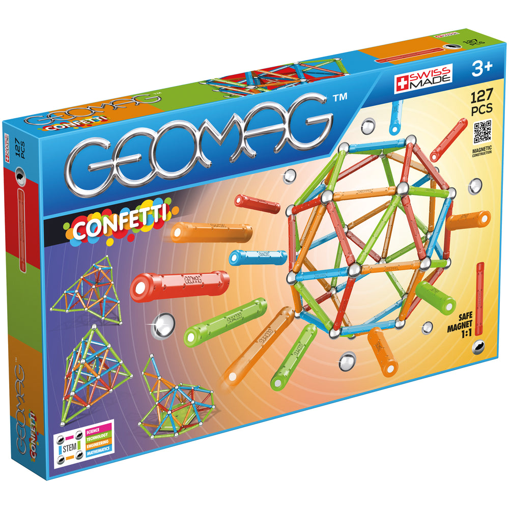 Geomag Confetti 127-Piece Magnetic Building Set - Colorful STEM Toy