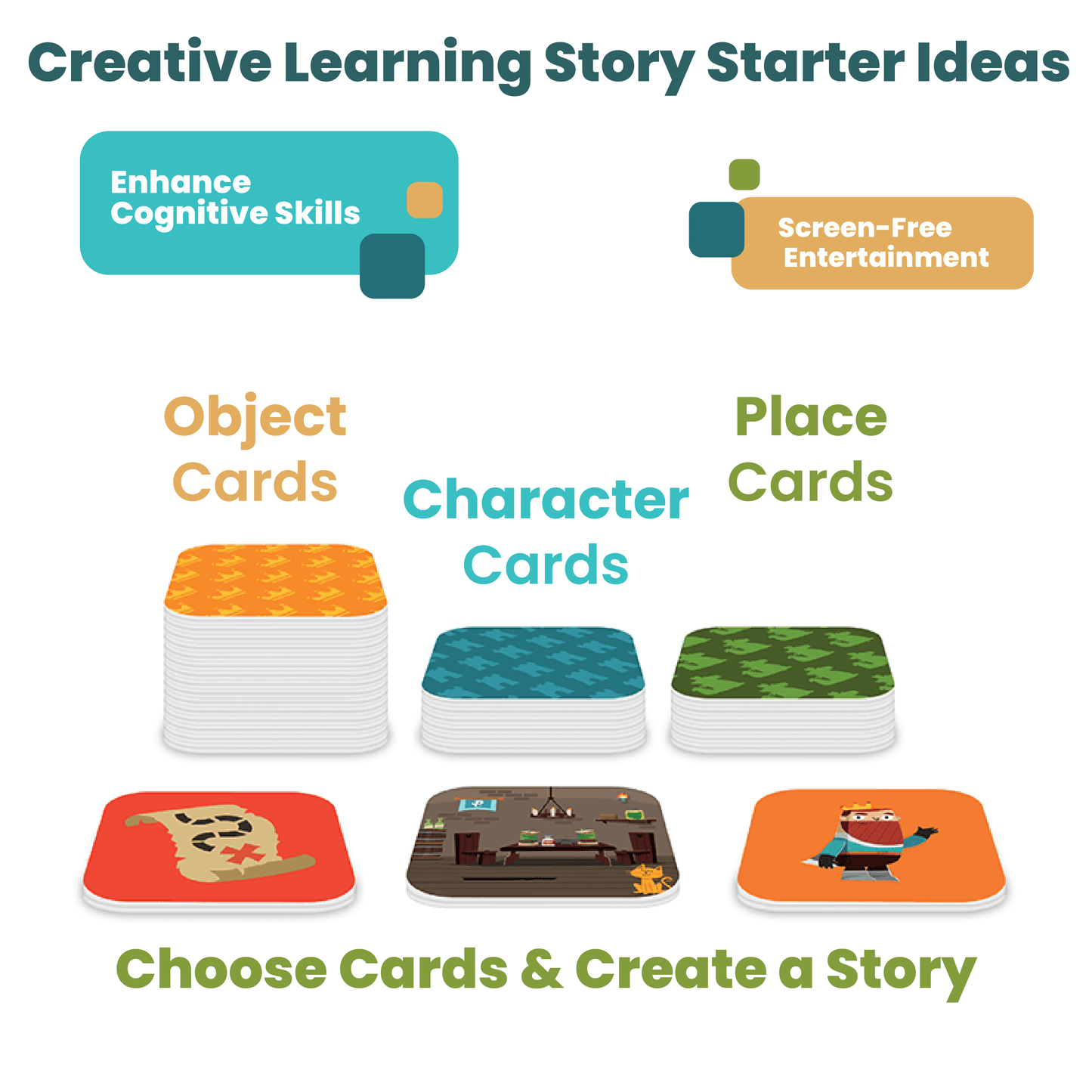 Playper Curious Kingdom Story Starters Kit - Educational Storytelling Cards with Buildable Character