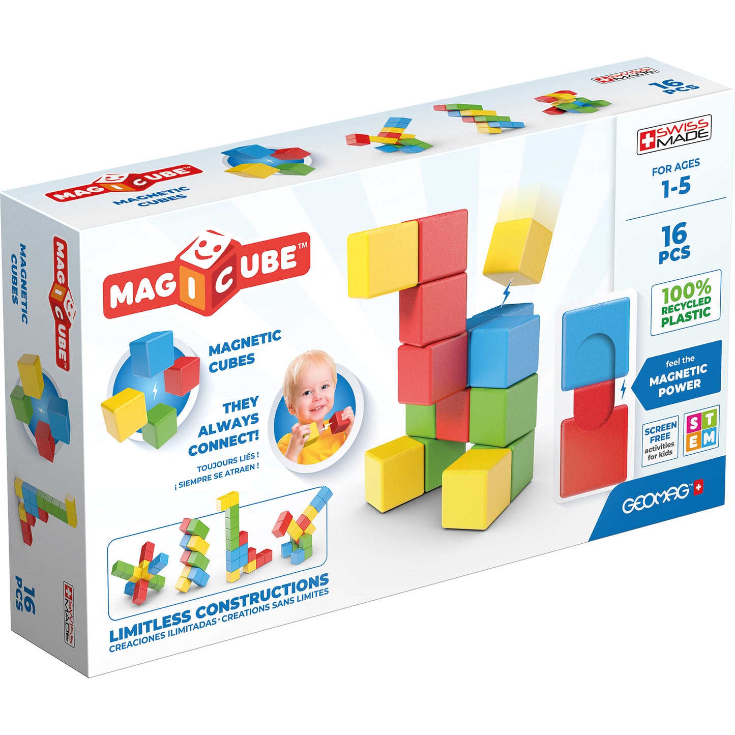 Geomag Magicubes 16-Piece Recycled Magnetic Building Set for Toddlers