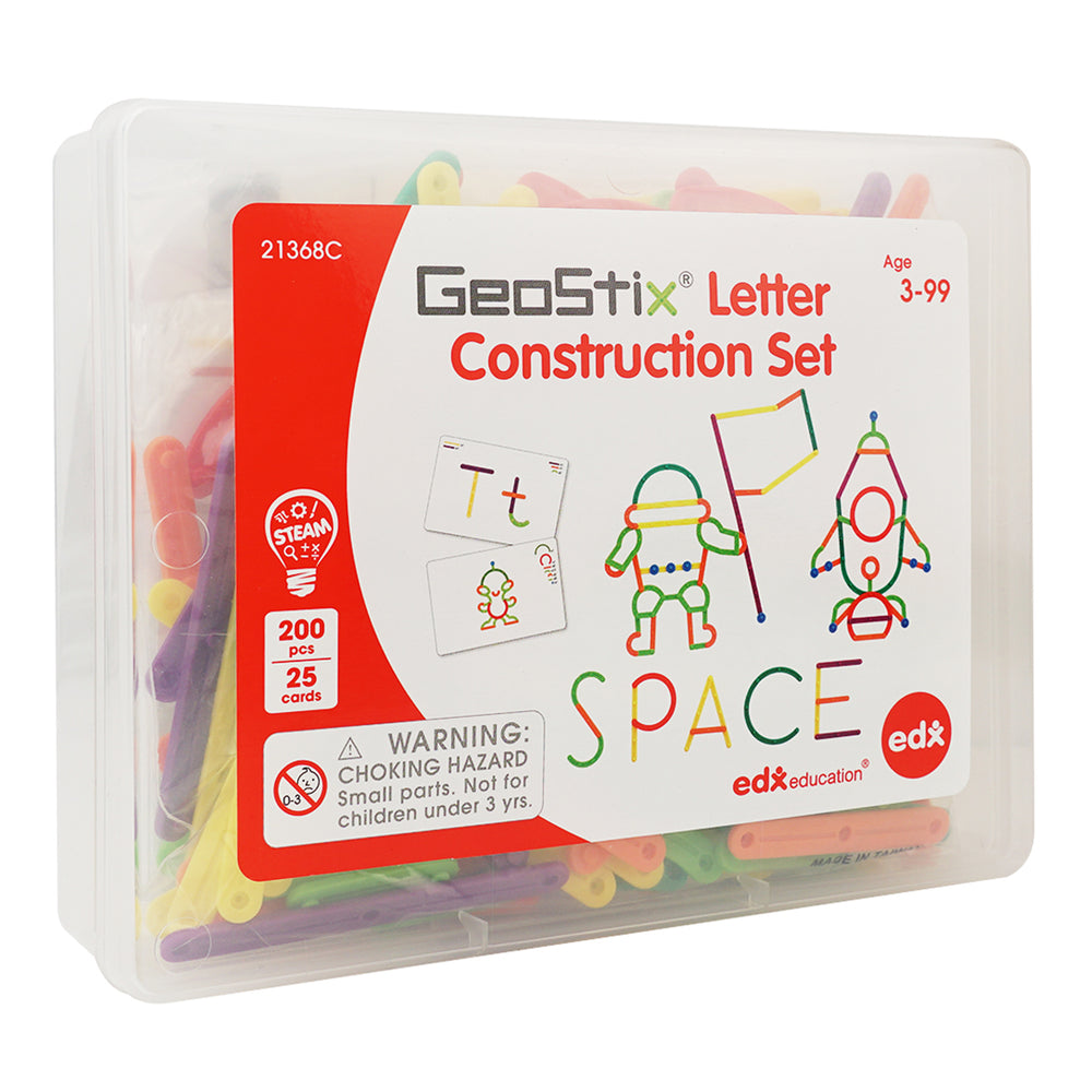 edxeducation GeoStix Letter Construction Set - 200 Flexible Sticks - 50 Learning Activities