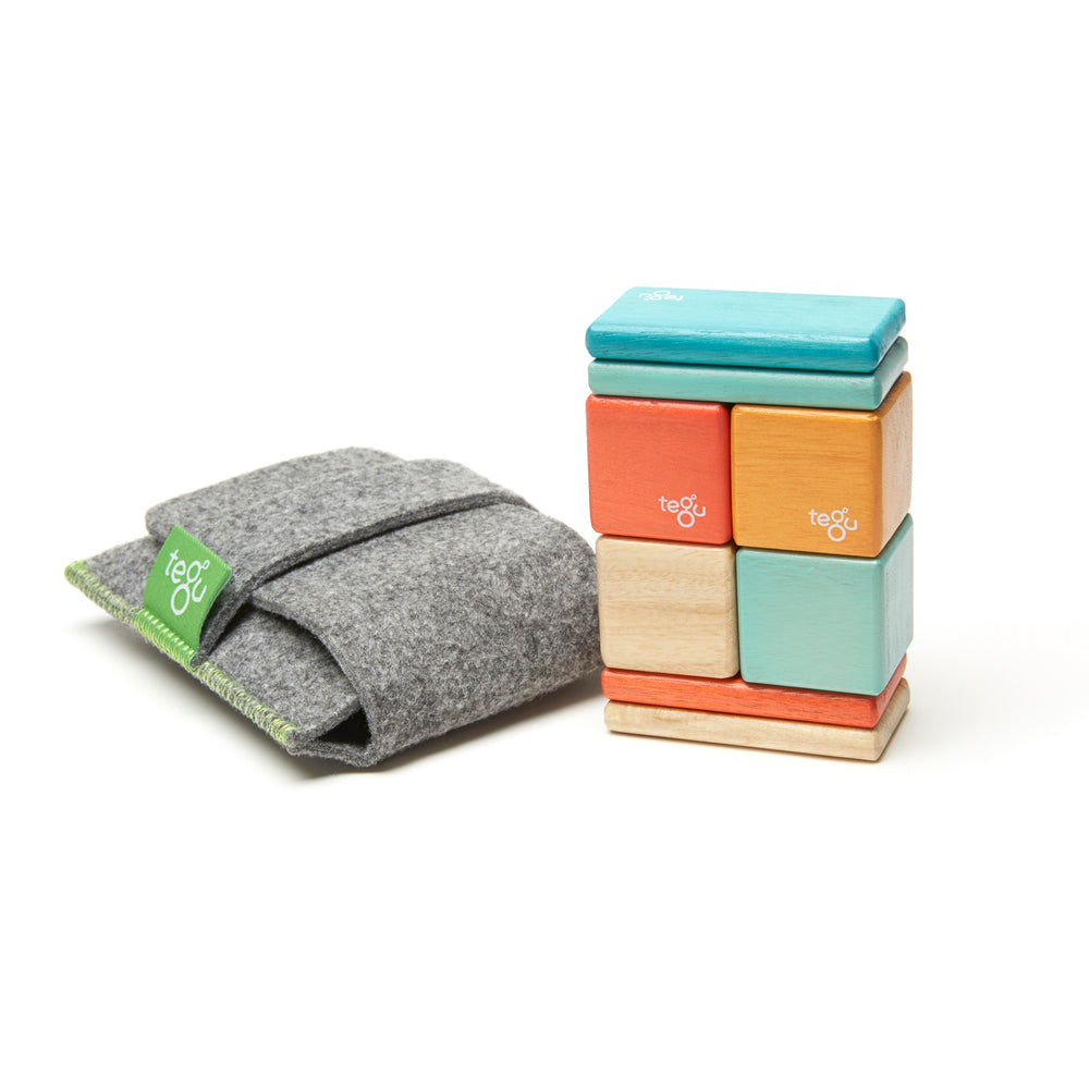 Tegu Magnetic Wooden Blocks, 8-Piece Pocket Pouch - Sunset