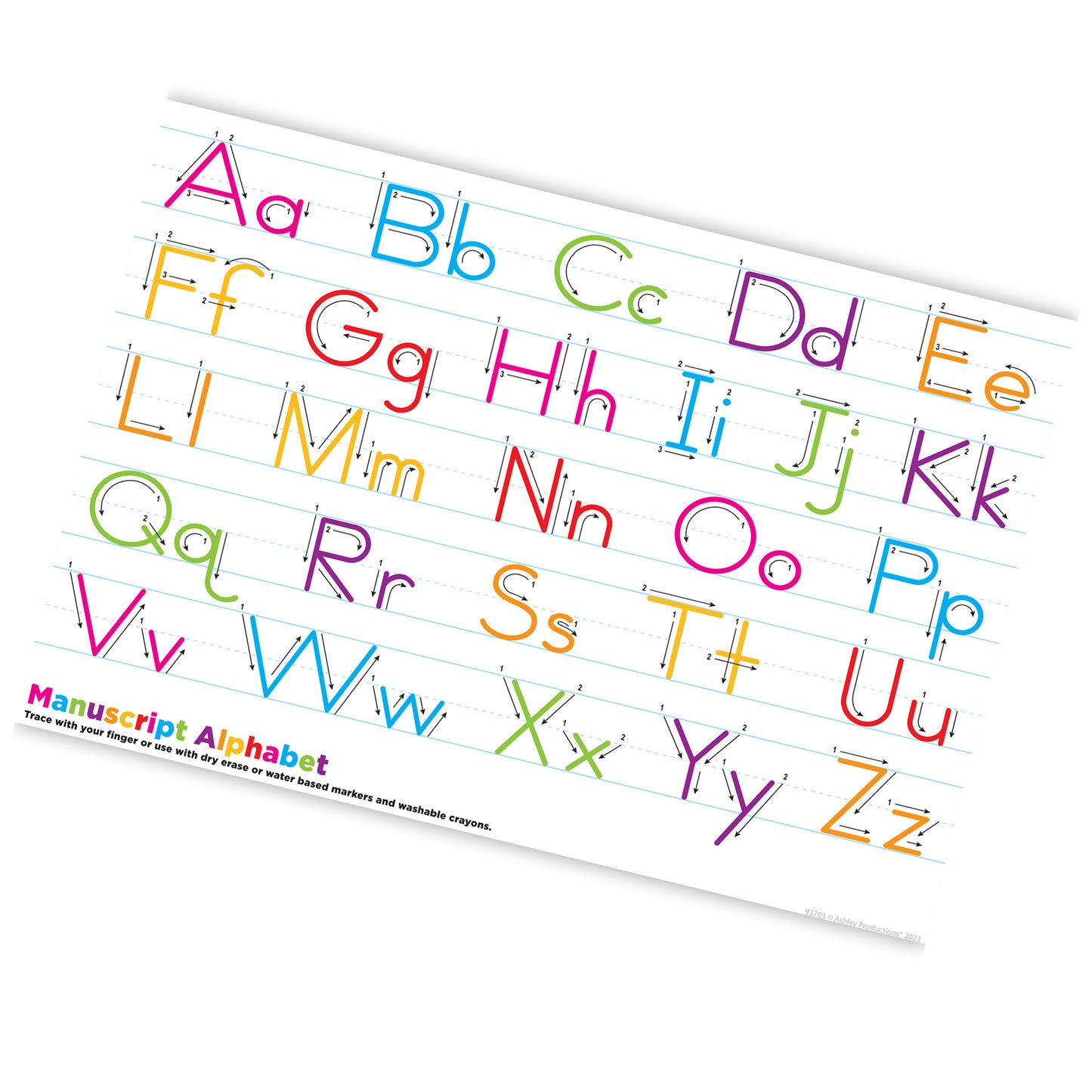 Ashley Productions Smart Poly Manuscript Handwriting Learning Placemat - Pack of 10