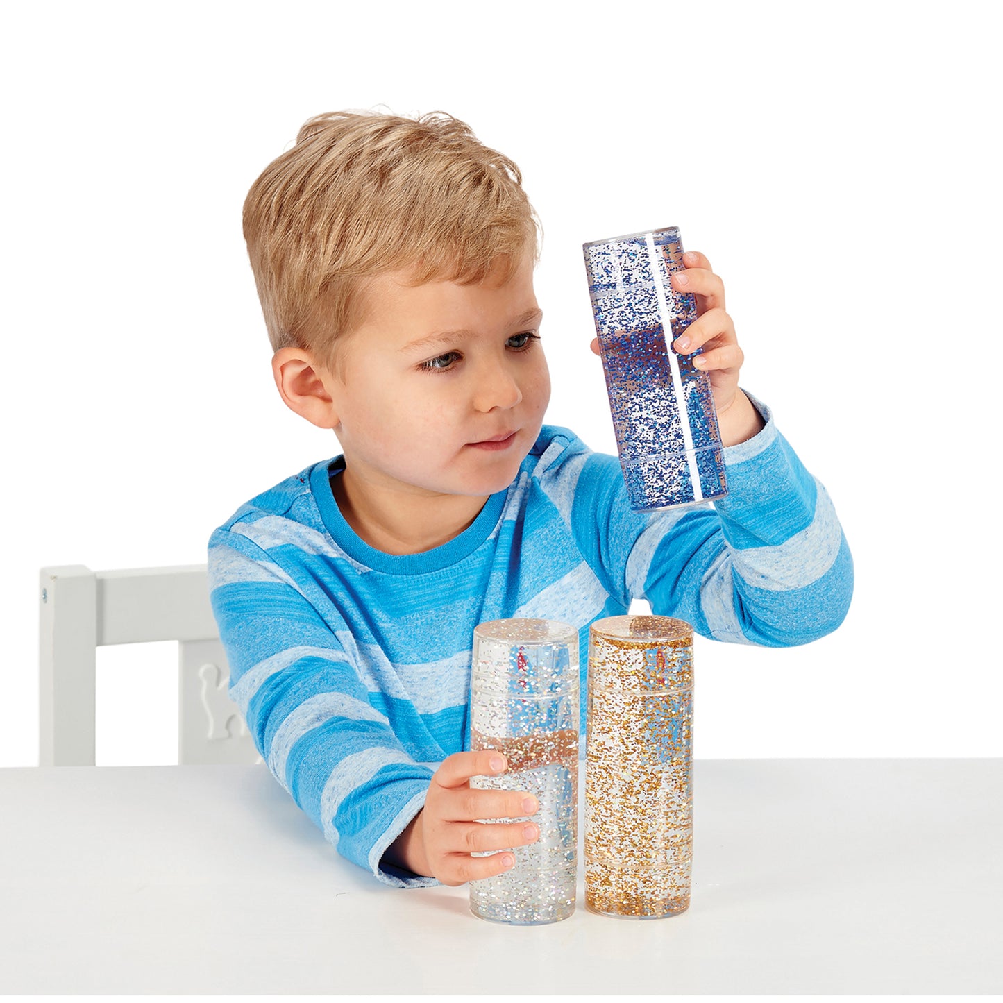 TickiT Sensory Glitter Storm Liquid Glitter Tubes - Set of 3 - Blue, Silver, Gold