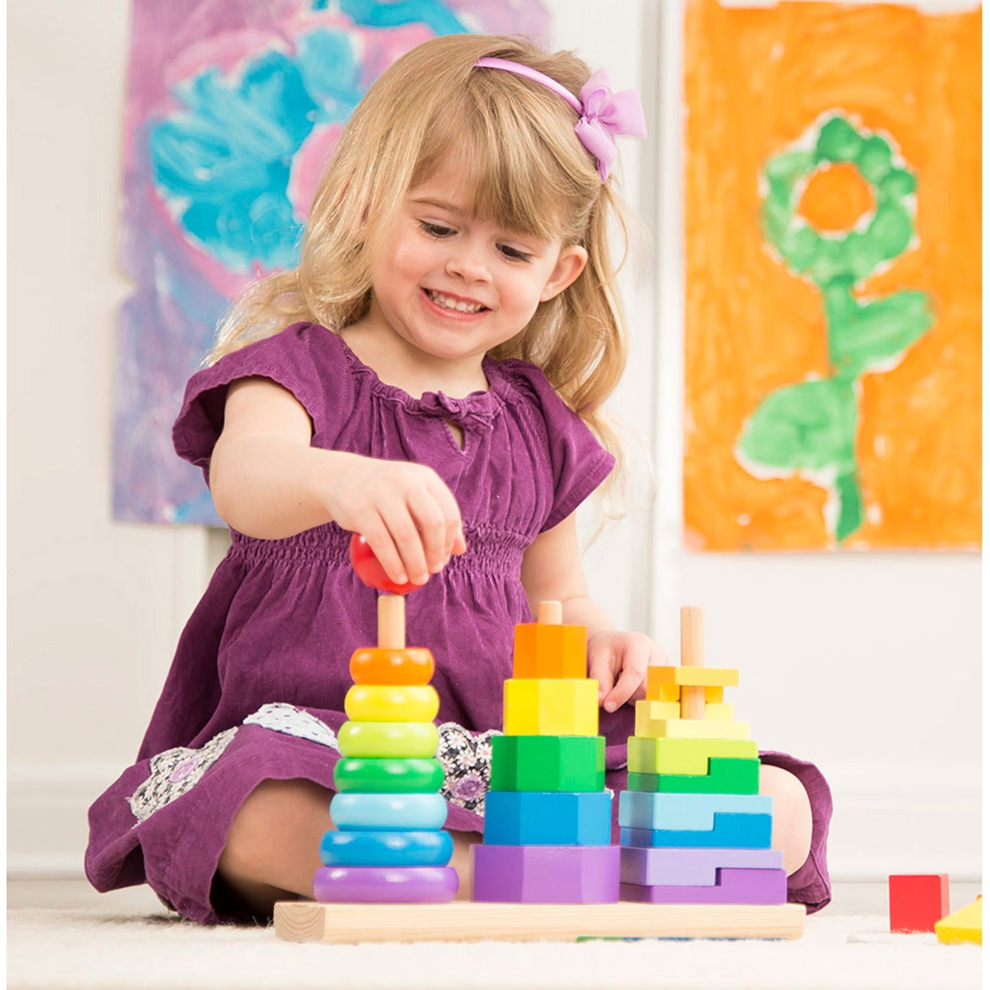 Melissa & Doug Geometric Stacker - Educational Toddler Toy with 25 Colorful Wooden Pieces