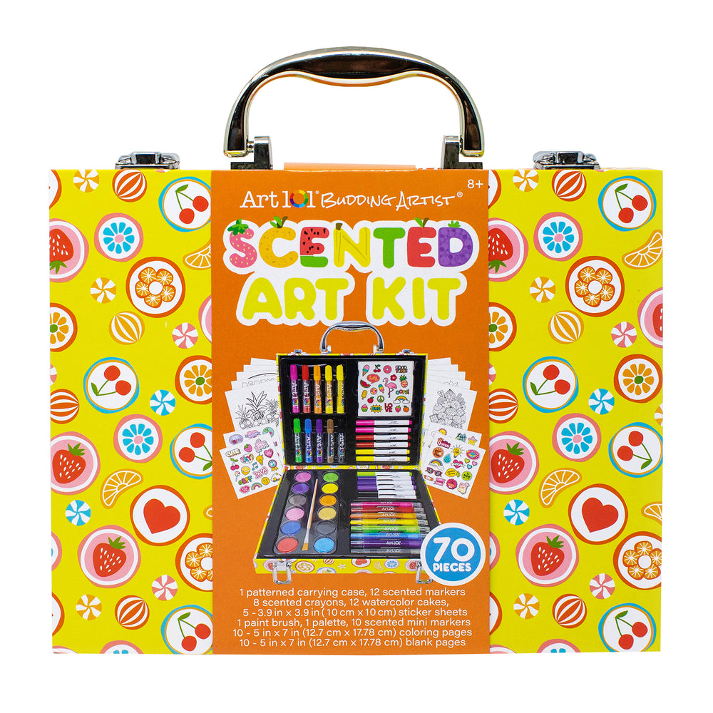 Art 101 Budding Artist Scented Art Kit - 70 Pieces with Yellow Fruit-Patterned Case