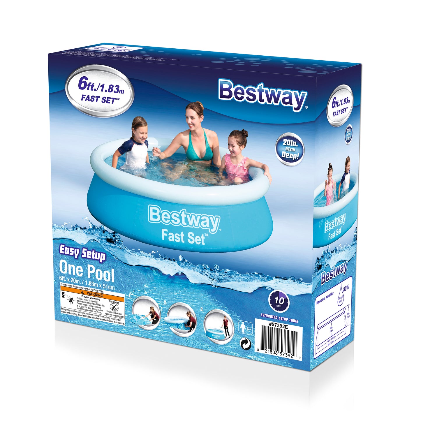 Bestway Fast Set Inflatable Round Pool - 6ft Blue