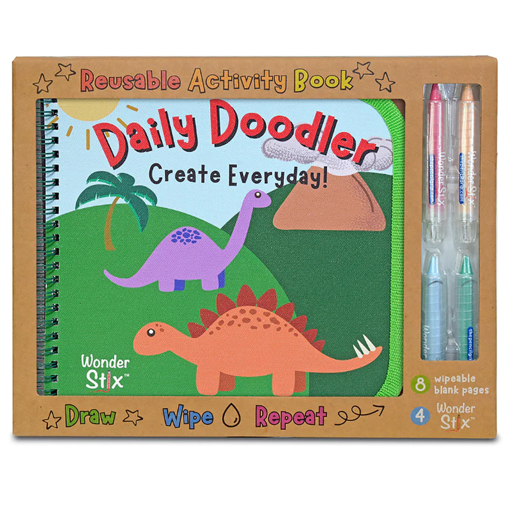 The Pencil Grip Daily Doodler Dino-Themed Reusable Activity Book with Wonder Stix