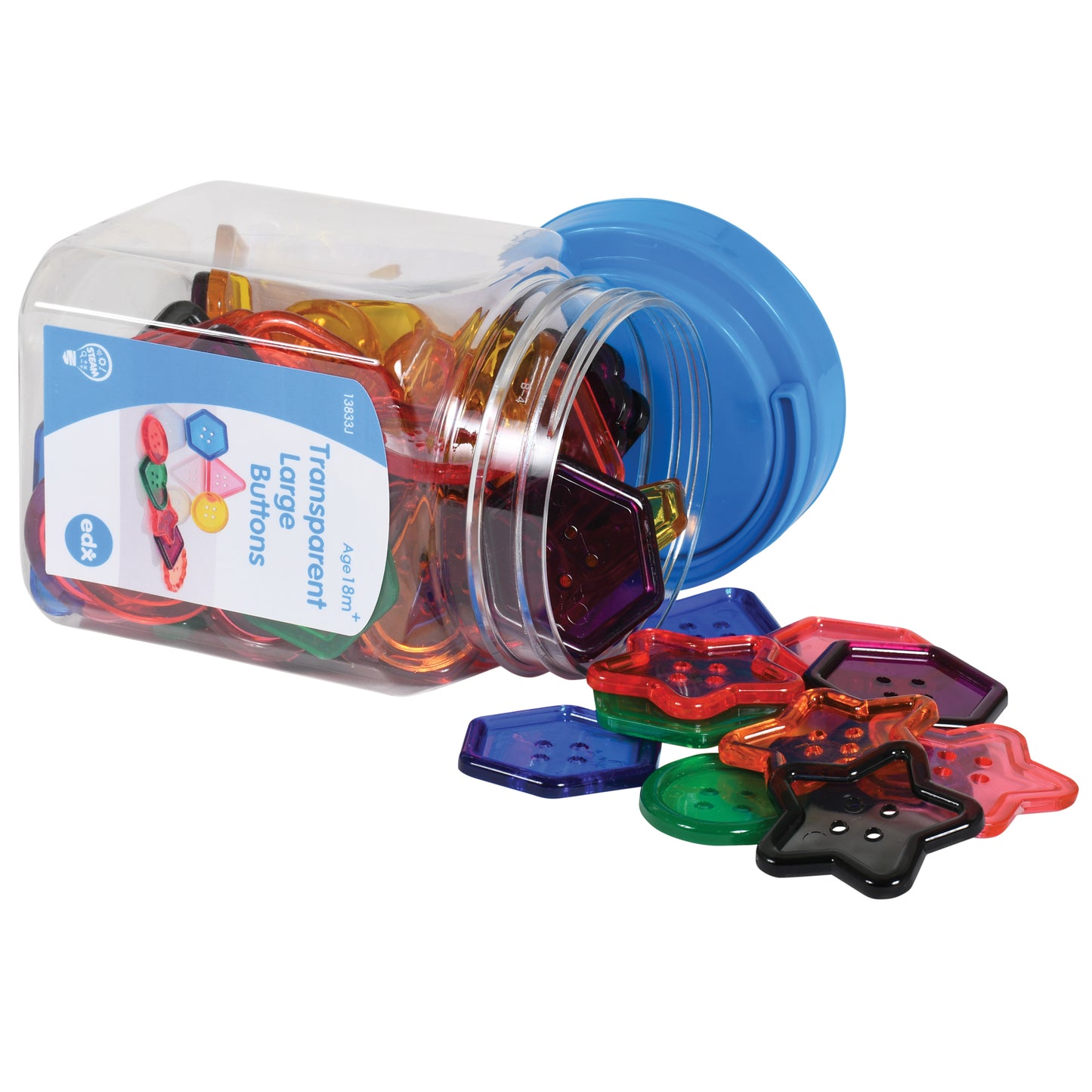 edxeducation Transparent Large Buttons - Colorful Learning Toy with Storage Jar - 0.6 Pound