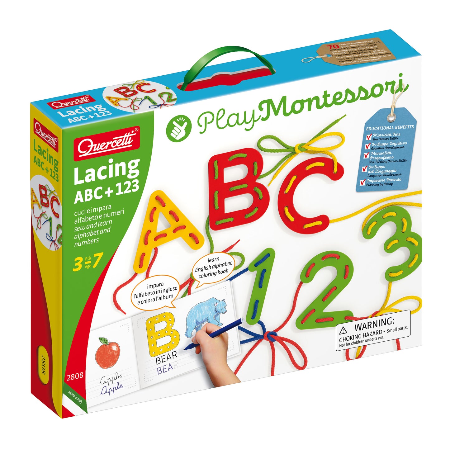 Quercetti Lacing ABC + 123 - Educational Alphabet and Number Lacing Toy