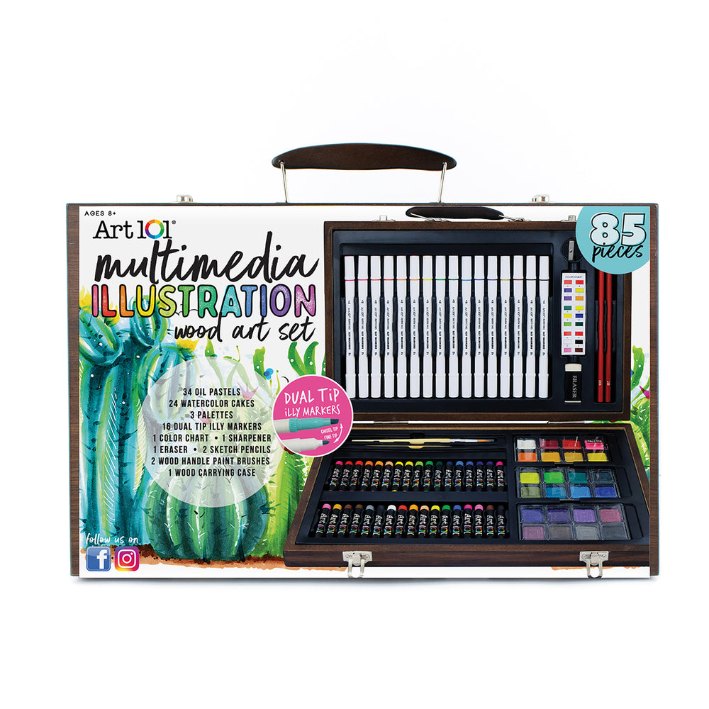 Art 101 Deluxe Wood Art Set - Multimedia Illustration Kit, 85 Pieces