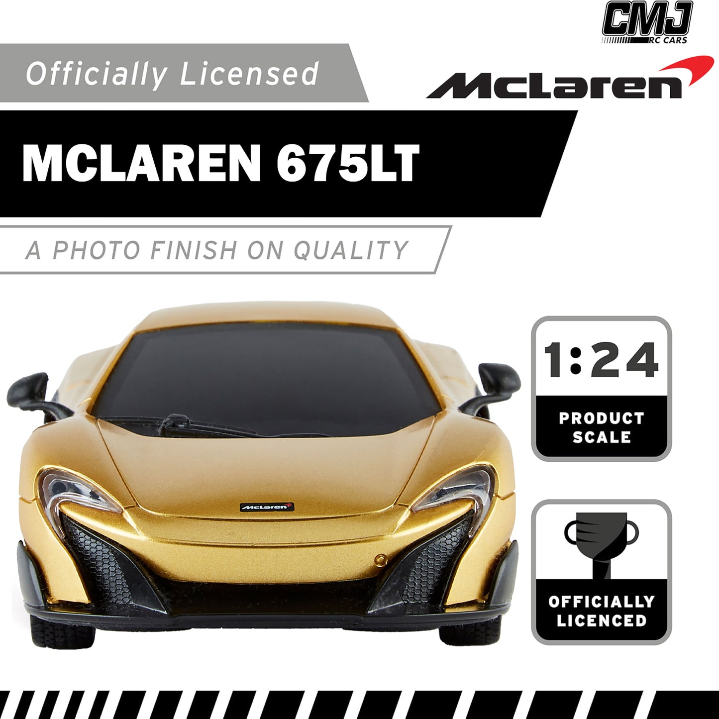 CMJ RC Cars: McLaren 675LT - Gold - 1:24 Scale, 2.4GHz, Remote Control Sports Car with LED Headlights