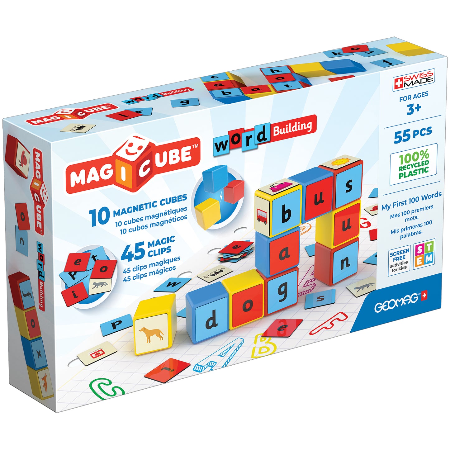 Geomag Magicube 55-Piece Recycled Word Building Set - Educational Toy