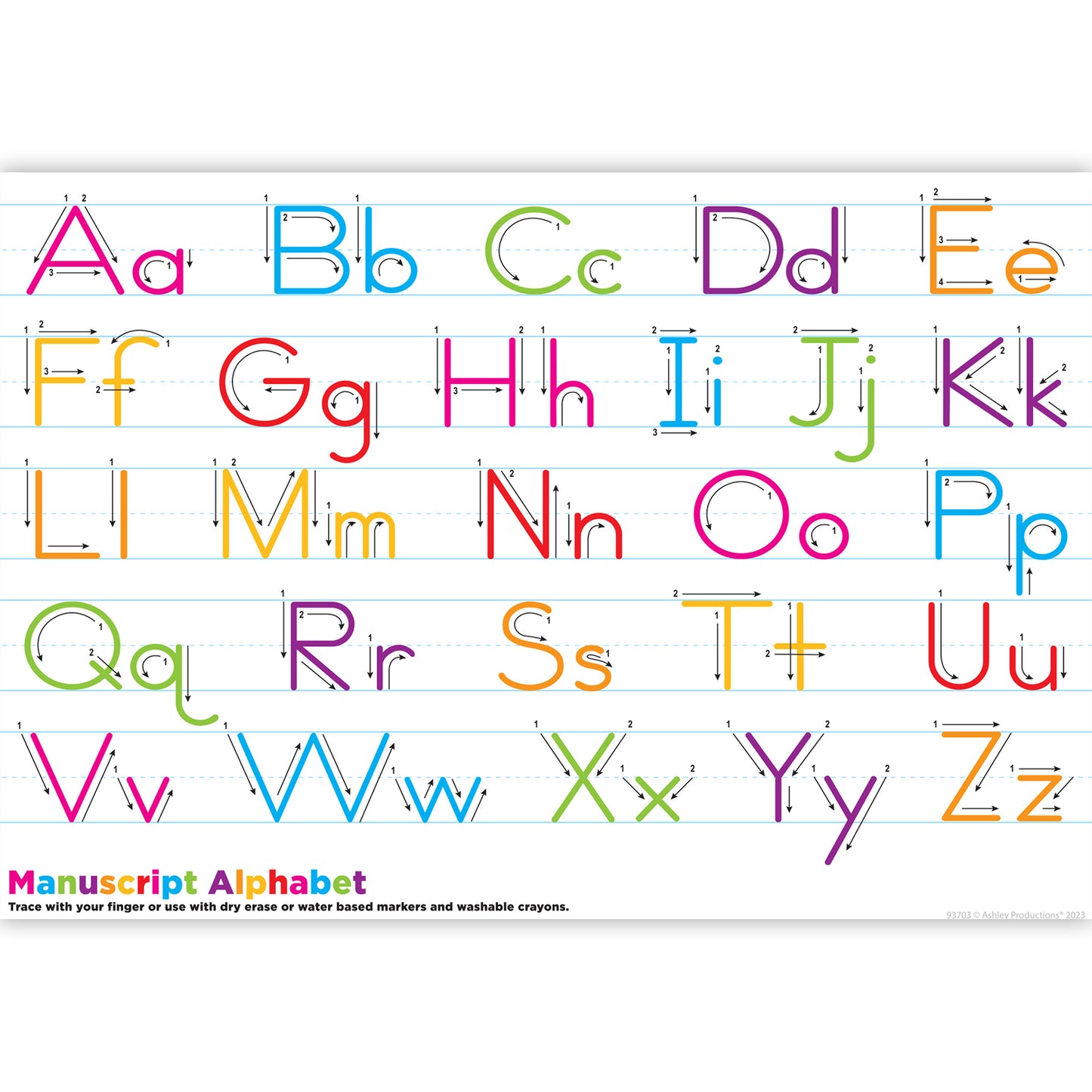 Ashley Productions Smart Poly Manuscript Handwriting Learning Placemat - Pack of 10