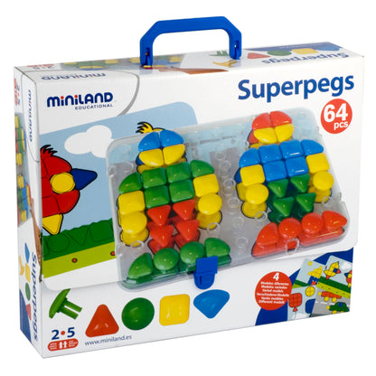 Miniland Educational Super Pegs Set - Large Pegs for Easy Handling - 69 Pieces