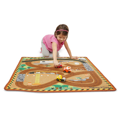 Melissa & Doug Construction Zone Work Site Rug & Wooden Vehicle Set