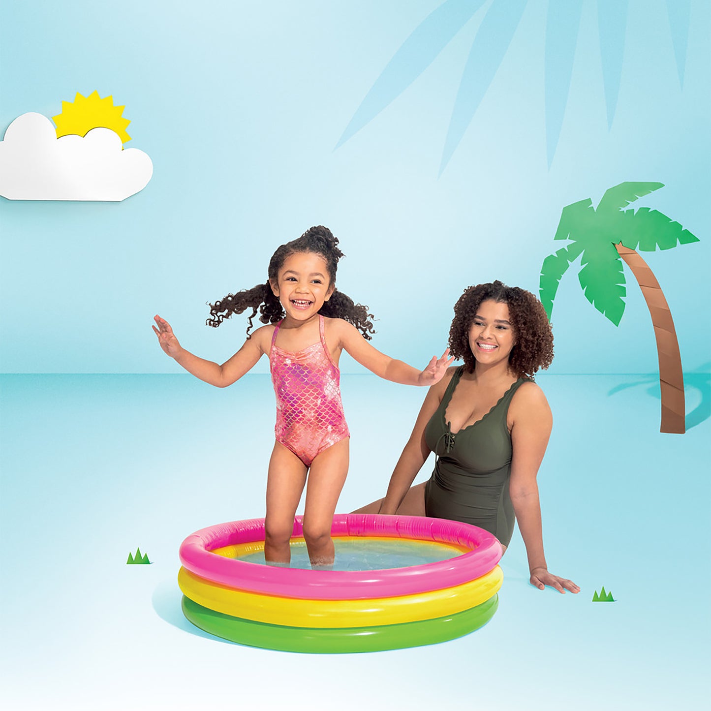 Intex Sunset Glow Baby Pool - Vibrant 3-Ring Outdoor Splash Pool for Toddlers