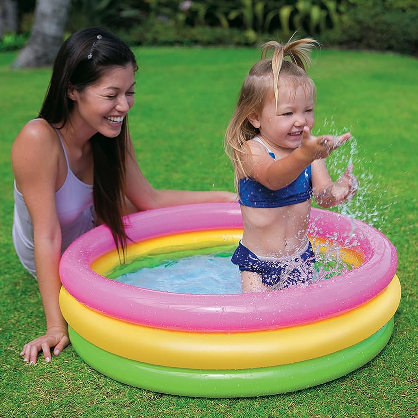 Intex Sunset Glow Baby Pool - Vibrant 3-Ring Outdoor Splash Pool for Toddlers