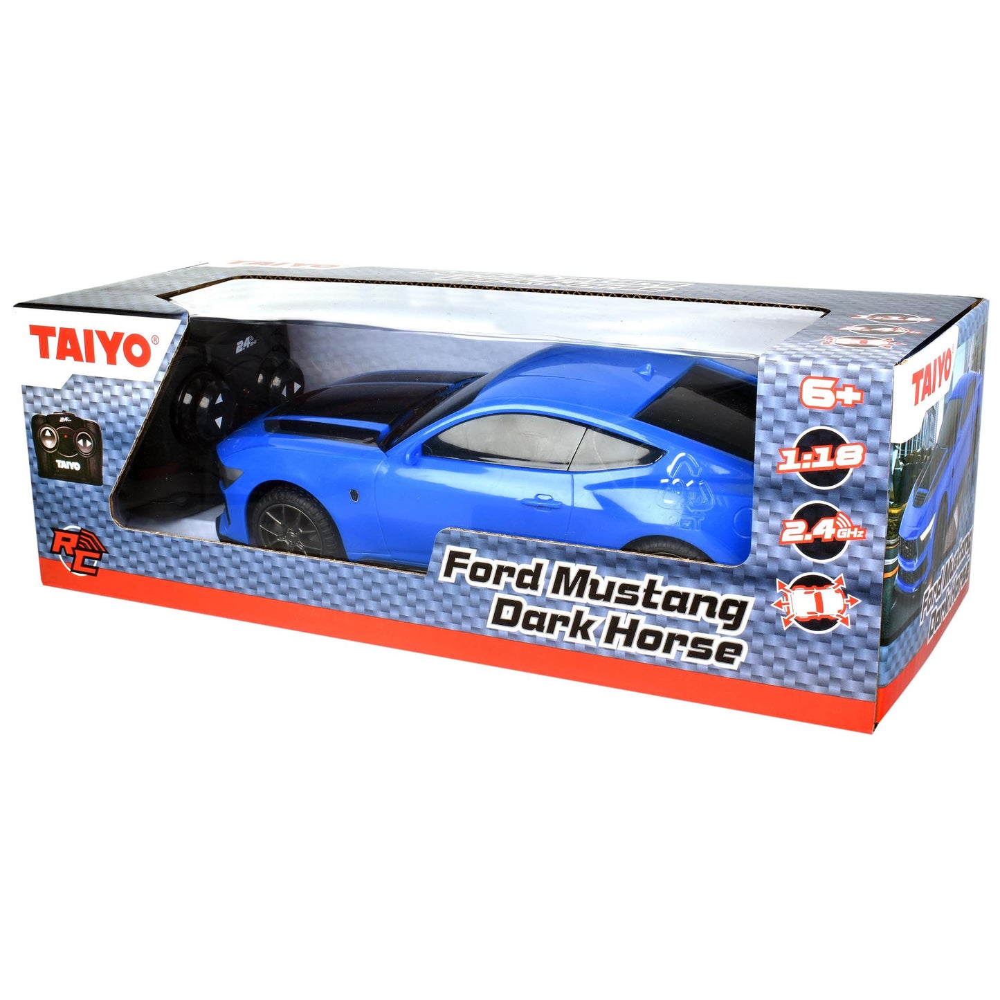 Taiyo Mustang GTD Dark Horse RC Car - 1:18 Scale, 2.4GHz Remote, Battery